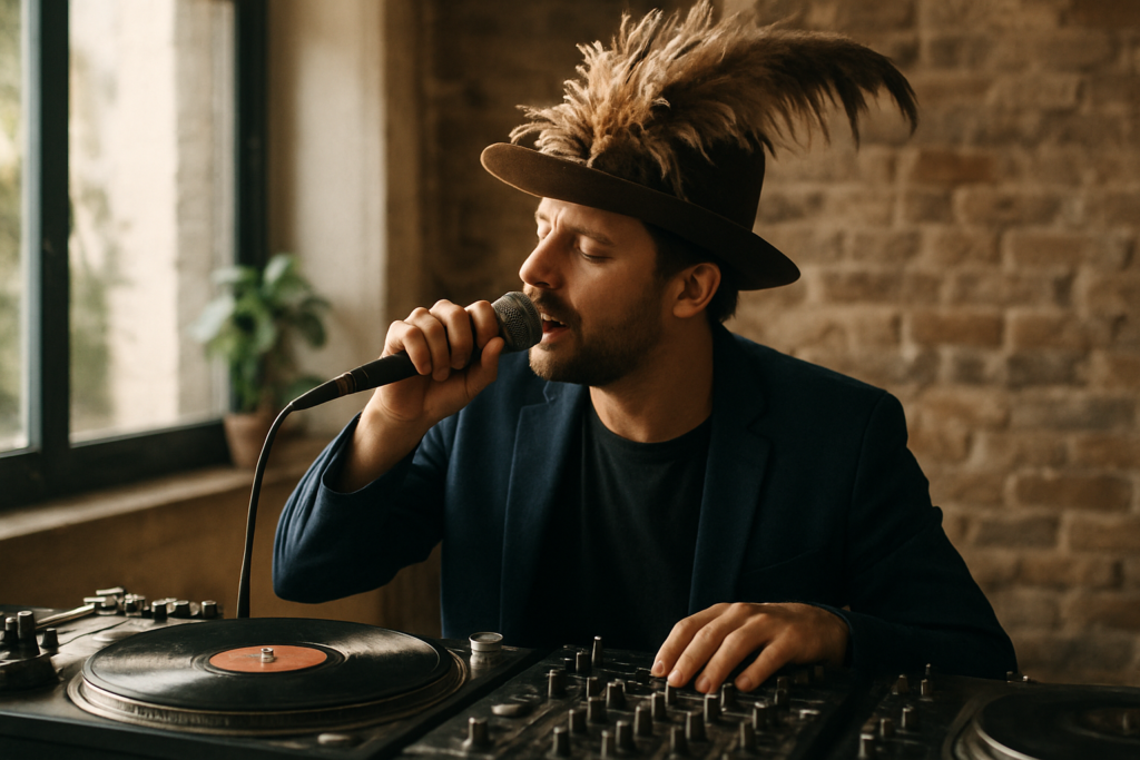 Yann Muller, le DJ vocaliste aux chapeaux à plumes qui sublime les tubes français et anglo-saxons en versions jazzy et deep house